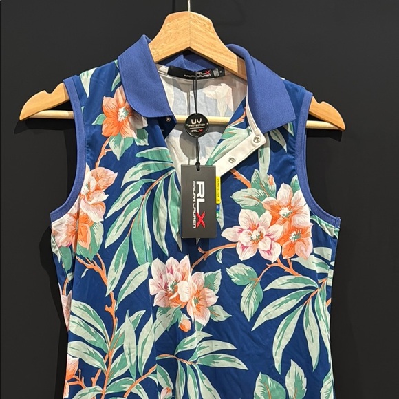 RLX Ralph Lauren Women's Blue Floral Sleeveless Golf/Tennis/Pickleball Top NWT - Picture 3 of 11